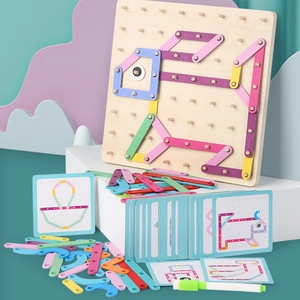 Montessori Wooden Geoboard Graphical Math Toy For Kids Geometric Shape Puzzle Educational Games Creative Learning Tool