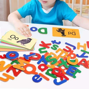 Educational magnetic alphabet set with colorful letters and animal word cards for kids