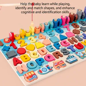 Gioco Montessori in legno con pesca magnetica, lettere e numeri per bambini