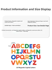 Detailed view of colorful magnetic wood letters and alphabet cards for early learning