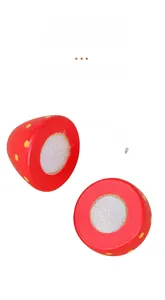 Macro view of wooden toy strawberry with Velcro fastener for toddlers play kitchen
