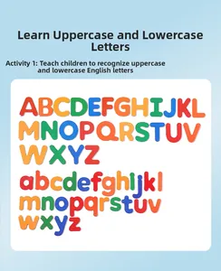 Macro detail of 52 colorful magnetic uppercase and lowercase English letters for kids