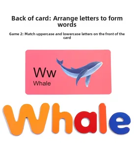 Educational magnetic word matching card with whale illustration and letter blocks