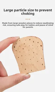 Detail of large-size wooden toy toast designed for child safety and anti-swallowing