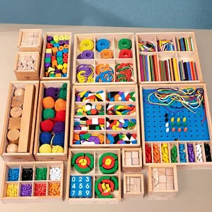 Froebel Gifts 15 Pezzi Set di Giocattoli Educativi in Legno Gabe Montessori Apprendimento Precoce Blocchi Geometrici per Bambini