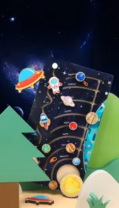 Détail du puzzle coulissant en bois système solaire avec planètes, astronaute et fusée