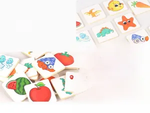 Detail of wooden shadow matching cards showing smooth rounded corners and colorful animal patterns