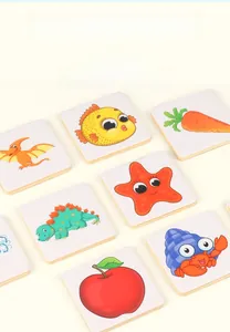 Detail of eco-friendly wooden shadow matching cards with heat transfer print patterns