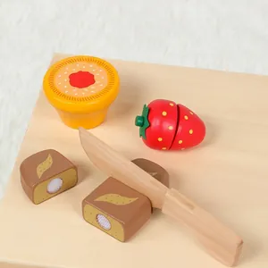 Wooden play food set featuring velcro fruits, vegetables and bread in a storage box