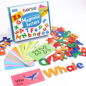 Magnetic alphabet learning cards set for kids with colorful letters and animal illustrations