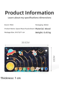 Puzzle éducatif système solaire en bois pour enfants avec dimensions 39,5x22x1cm