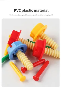Macro shot of colorful PVC plastic screws and nuts for kids fine motor skill building