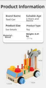 Detailed size specifications for the wooden tool cart toy with colorful screw accessories
