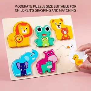 Wooden animal puzzle for kids with large pieces of lion, bear, and elephant for easy grip