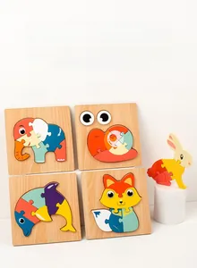 Detailed view of colorful wooden animal puzzles with smooth edges for early learning