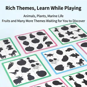 Montessori shadow matching game for kids featuring animals and fruits puzzles