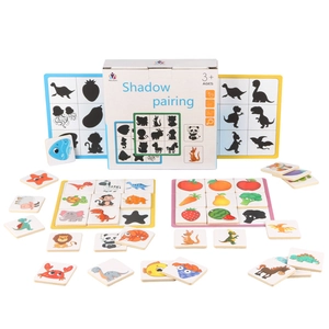 Montessori shadow pairing game set with colorful animal and fruit tiles for kids brain training