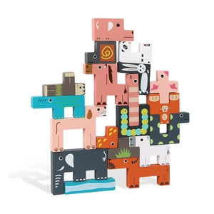 Colorful wooden animal stacking blocks set featuring lion and elephant shapes for kids