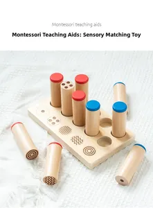 Detailed close-up of Montessori wooden sensory cylinders with tactile patterns and textures