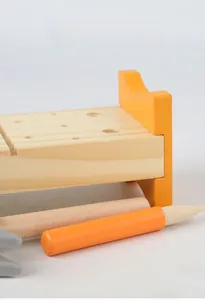 Macro shot of smooth natural wood grain and rounded edges on children building toy