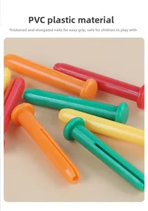 Macro shot of colorful PVC toy nails for children's construction set and fine motor play
