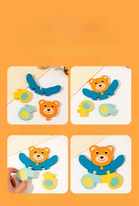 Educational wooden bear puzzle detail showing colorful pieces for logic and memory training