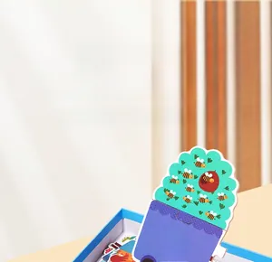 Macro detail of number 10 puzzle piece for kids with blue storage box and bee illustration