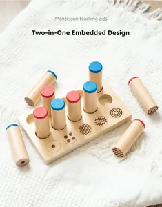 Detail of wooden Montessori teaching aids showing 2-in-1 inset design for pattern matching
