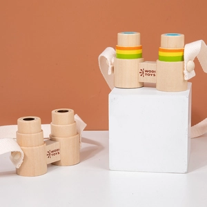 Binocolo Giocattolo Portatile in Legno per Bambini Mini Lente Ingrandimento Osservazione All'aperto Educazione Scientifica Montessori