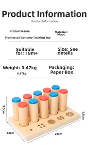 Detail of wooden sensory sound cylinders for Montessori auditory training and early learning