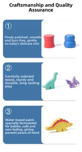 Detail of smooth dinosaur wooden blocks with child-safe water paint and polished finish