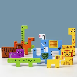 Blocs de puzzle en bois pour enfants avec formes d'animaux comme lion éléphant et girafe