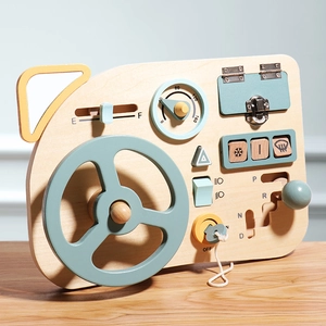 Montessori wooden steering wheel busy board toy for simulated driving education