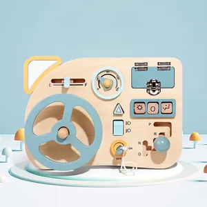 Montessori wooden busy board steering wheel toy for toddler driving simulation learning