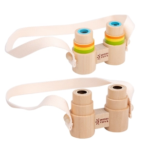 Binocolo portatile in legno per bambini con anelli colorati e tracolla in tessuto