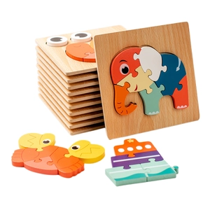 Educational 3D wooden animal puzzles for kids featuring elephants and crabs on white base