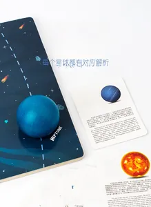 Detailed view of wooden Neptune model and educational space cards for solar system learning