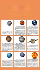 Detailed educational solar system cards showing realistic planets with scientific facts