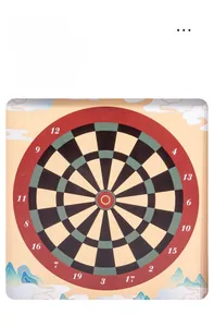 Detail of double-sided magnetic dart board with classic scoring pattern and mountain graphics