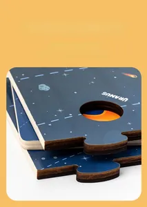 Detail of thickened wooden solar system puzzle showing Uranus and laser-cut edges