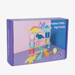 Dinosaur theme wooden stacking toy set with colorful balance blocks for kids age 3+