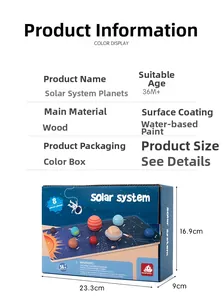 Detailed dimensions and wooden material info for solar system planet puzzle toy