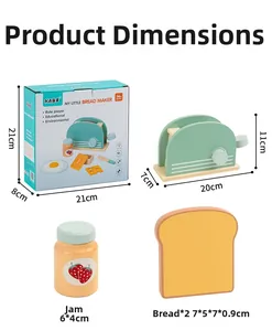 Detailed size specifications for the wooden toy toaster and kitchen accessories set