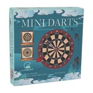 Mini magnetic double-sided dartboard game set in decorative packaging for tabletop fun