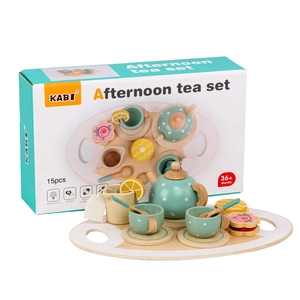 Set da tè KABI in legno per bambini in verde Morandi con teiera e 15 accessori