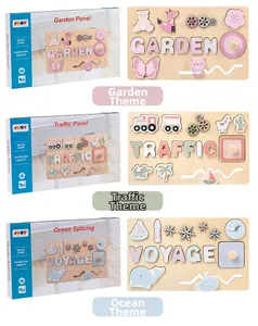 Dettaglio di puzzle Montessori in legno con ingranaggi e tracce per bambini