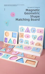 Dettaglio di puzzle magnetico in legno color pastello con comode manopole per bambini