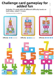 Detailed view of wooden number blocks with 30 double-sided challenge cards for early learning