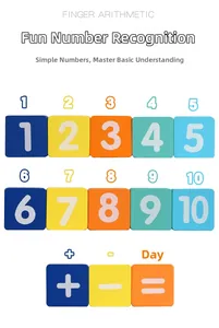 Close-up of colorful wooden number blocks and arithmetic symbols for math learning