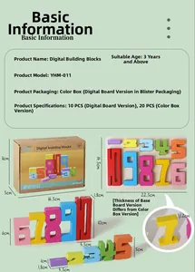Detailed size specifications for digital building blocks including packaging and board dimensions